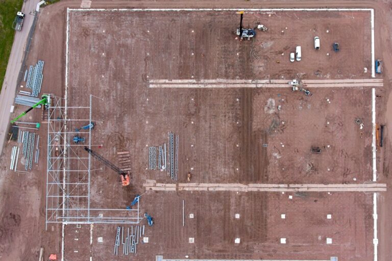 Overhead shot of construction site of a warehouse